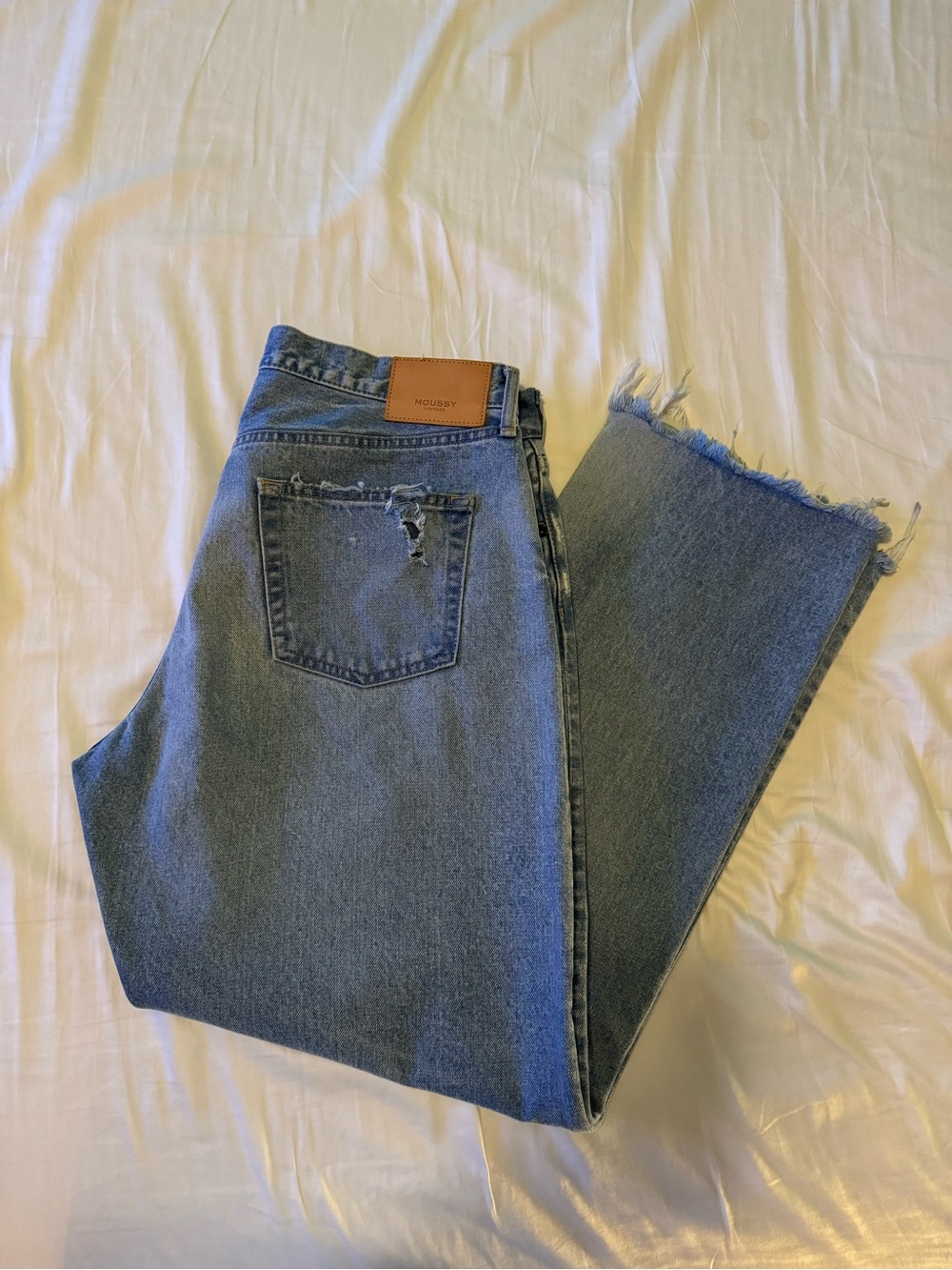 Moussy Vintage Odessa Light Blue Distressed Wide-Leg Jeans